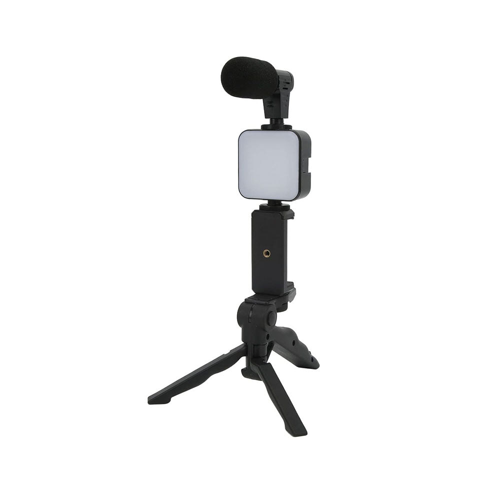 Soporte para celular 3 en 1, tripie, luz y micrófono